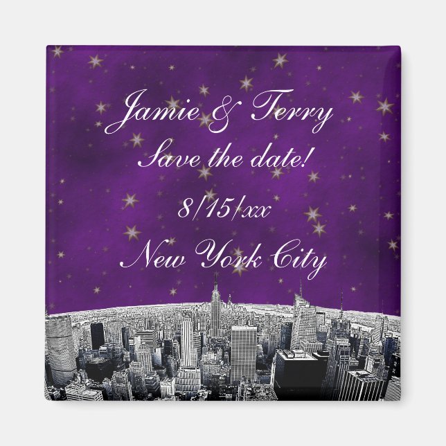 Imã Linha do Horizonte de NYC Gravada 2 Roxo Estrela D (Frente)
