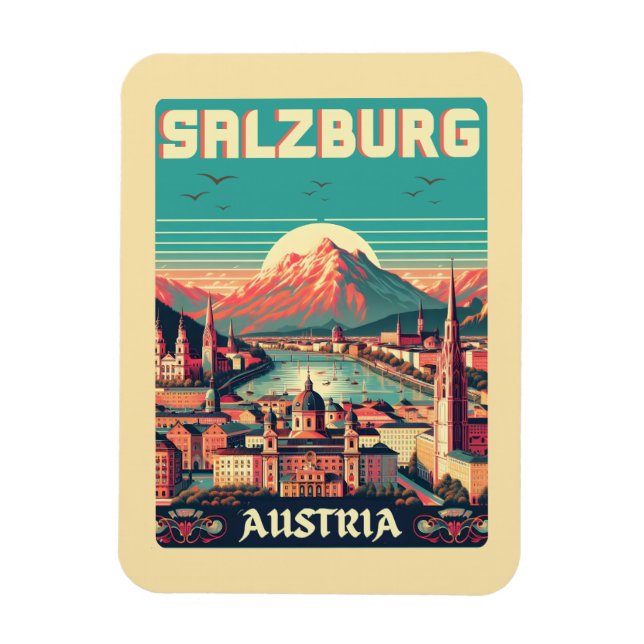 Ímã Linha do horizonte de Retro Áustria Capital Salzbu (Vertical)