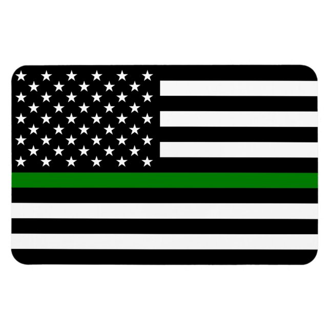 Ímã Linha Verde fina - Bandeira Militar e Veteranos Am (Horizontal)