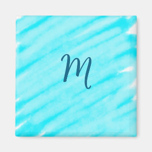 Imã linhas simples de aquarela azul adicione seu monog