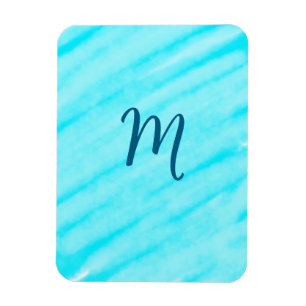 Ímã linhas simples de aquarela azul com seu monograma