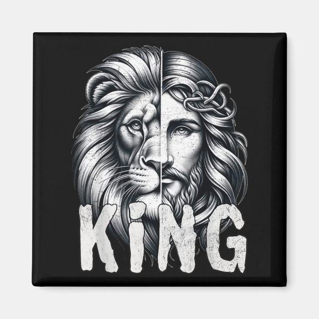 Imã Lion And Jesus King Christian Faith Design  (Frente)