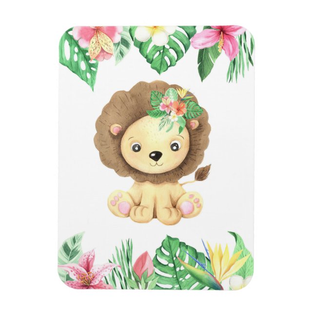Ímã Lion Flower Watercolor (Vertical)