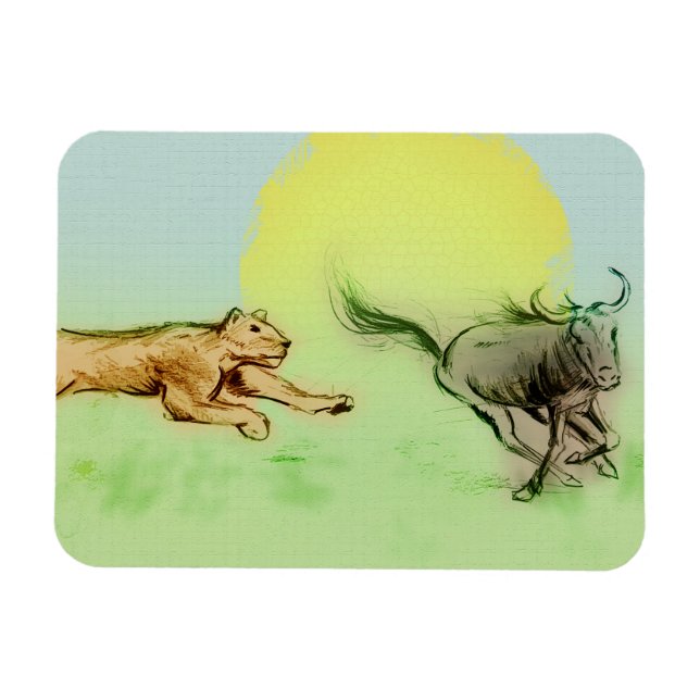 Ímã Lion perseguindo Buffalo no Magnet da Foto Selvage (Horizontal)