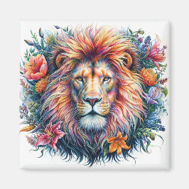 Imã Lion Watercolor Magnet Floral Colorida