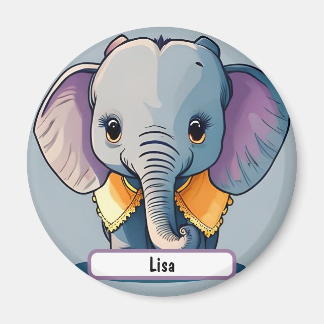 Imã Lisa, o Elefante Bebê, com o nome personalizado! (Frente)