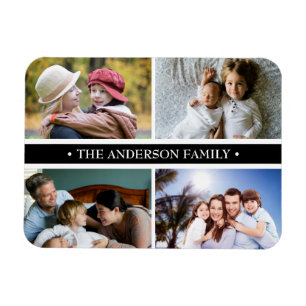 Ímã Listra elegante do preto da colagem de 4 fotos