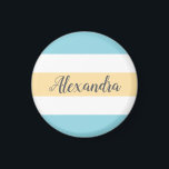 Imã Listras Amarelas E Azuis Personalizáveis<br><div class="desc">As cores de três tons distribuem o padrão. Design amarelo brilhante moderno e azul e um nome personalizável ou modelo de palavra.</div>