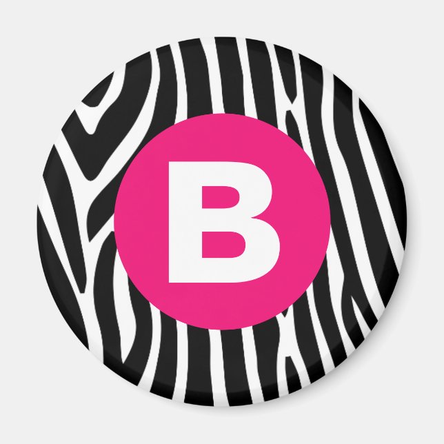 Imã Listras Clássicas de Zebra Monograma Rosa Vibrante (Frente)