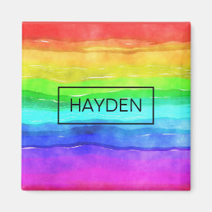 Imã Listras de Arco-Íris em Aquarela Personalizadas