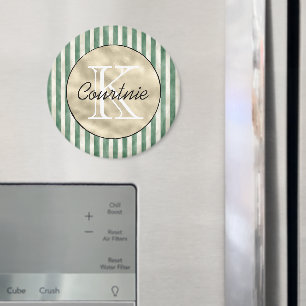 Imã Listras Verdes Creme Monograma Dourado