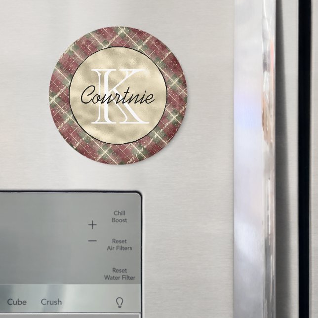 Imã Listras Verdes Vermelhas Monograma Dourado      (In Situ (Fridge))