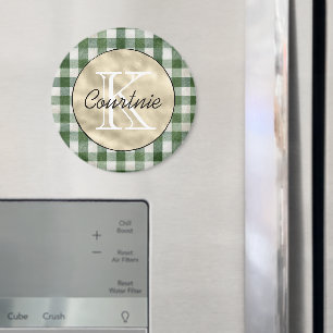 Imã Listras Xadrez Creme Verde Monograma Dourado