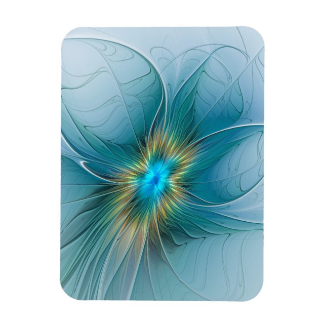 Ímã Little Beauty Modern Blue Gold Fractal Art Flower (Vertical)