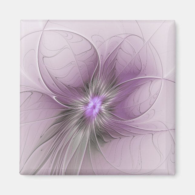 Imã Little Beauty Modern Mauve Gray Fractal Art Flower (Frente)