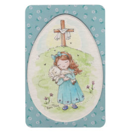 Ímã Little Girl Holding a Lamb Easter Morning