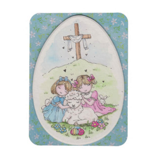 Ímã Little Girls and Little Lamb on Easter Morning