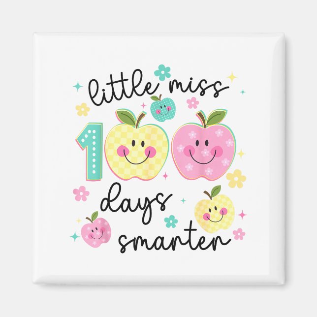 Imã Little Miss 100 Days Smarter Kids Girls 100th Day  (Frente)