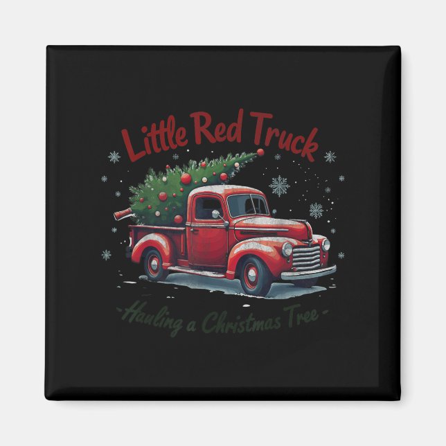 Imã Little Red Truck Hauling A Christmas Tree Family M (Frente)