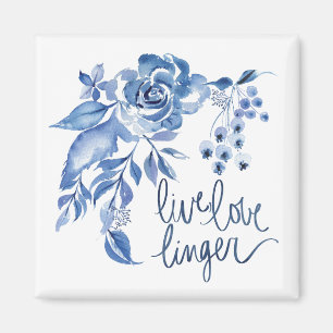 Imã Live Love Linger   Rosa Azul Floral