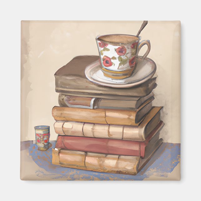 Imã Livros Antigos e uma Xícara de Café (Frente)