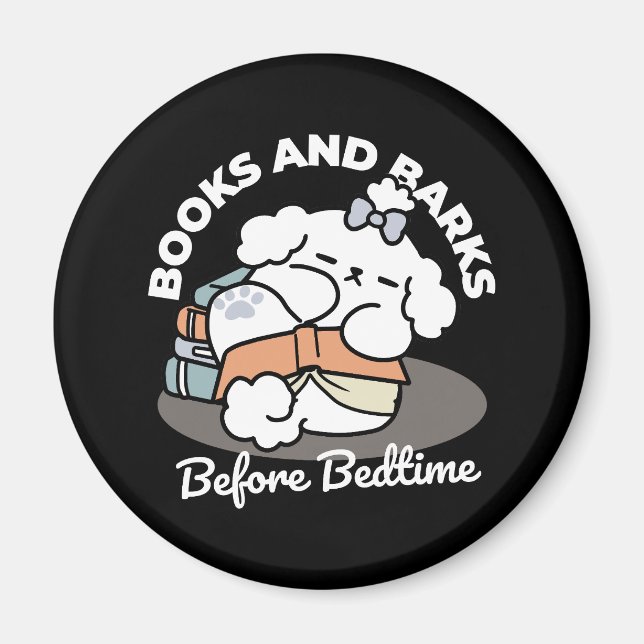 Imã Livros e Latidos - Design de Leitura de Cachorro S (Frente)