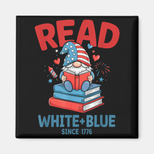 Imã Livros Gnomo EUA Fogos de Artifício Ler Branco Azu