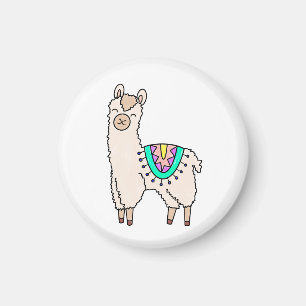 Imã llama alpaca de desenho animado sorridente e feliz