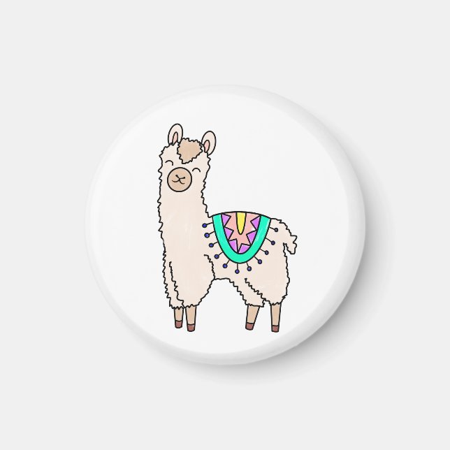 Imã llama alpaca de desenho animado sorridente e feliz (Frente)