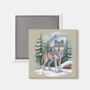 Imã Lobo Aquarela do Inverno Retrô 90's Natureza Selva