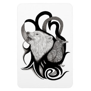 Ímã Lobo Branco com Arte Tribal Raven
