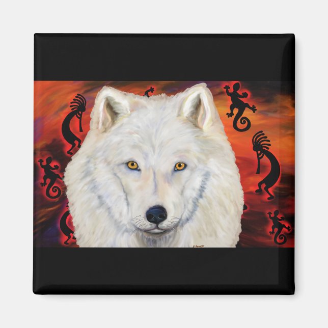 Imã Lobo Branco Kokopelli (Frente)