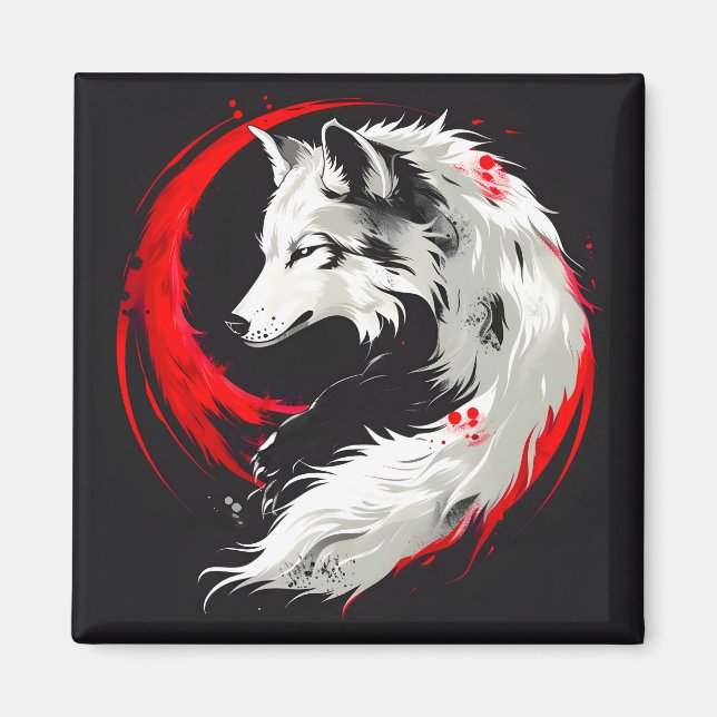 Imã Lobo Branco Vermelho Lunar (Frente)