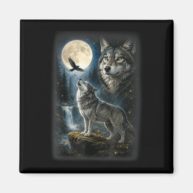 Imã Lobo da natureza floresta árvores lobos animal sel (Frente)