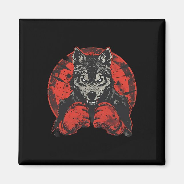Imã Lobo de Boxe Com Luvas de Boxe Kickboxing Funny Bo (Frente)