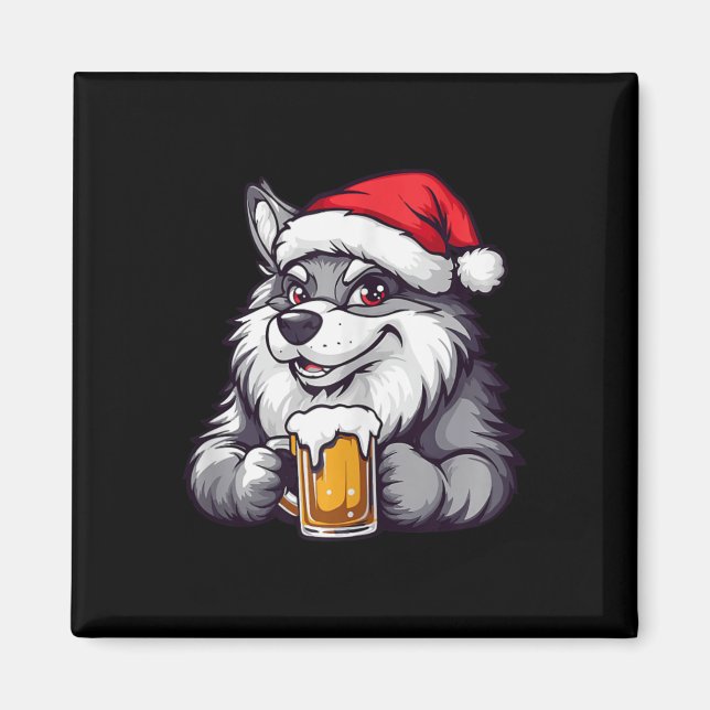 Imã Lobo de Natal Engraçado com BD (Frente)