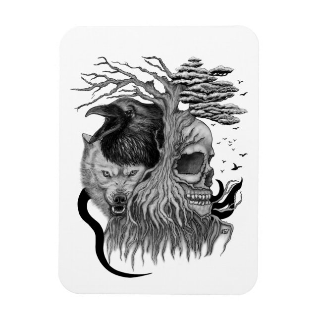 Ímã Lobo e Raven com crânio (Vertical)