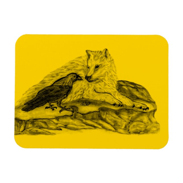 Ímã Lobo e Raven - Design preto e amarelo (Horizontal)