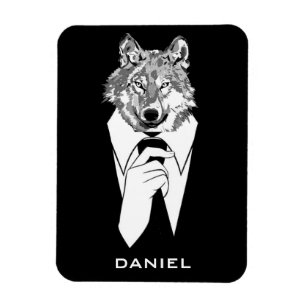 Ímã Lobo Hipster Engraçado com Smoking Preto Personali
