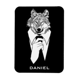 Ímã Lobo Hipster Engraçado com Tuxedo Preto Personaliz