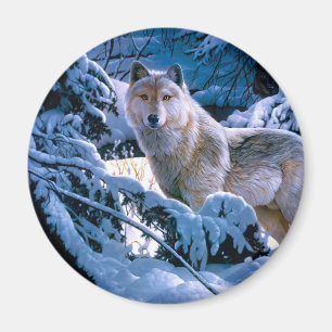 Imã Lobo na pintura da floresta de inverno
