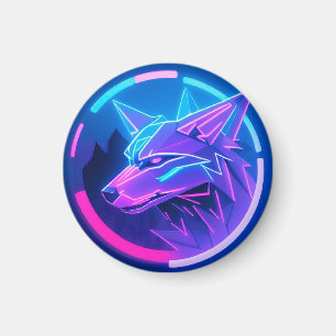 Imã Lobo Neon Futurista em Arte Geométrica