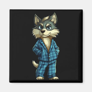 Imã Lobo Sonhador Engraçado em Roupa de Malha para Men