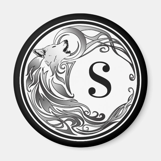 Imã Lobo Tribal - Monograma Sombreado (Frente)