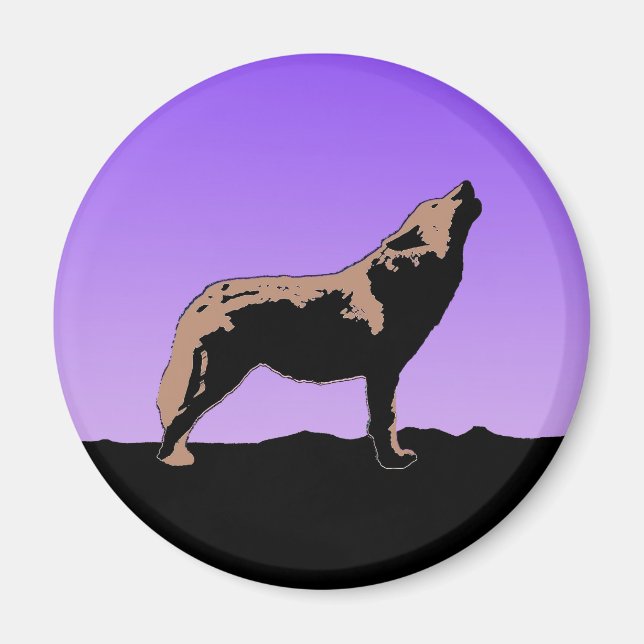 Imã Lobo Uivando ao Pôr do Sol - Arte Original de Vida (Frente)