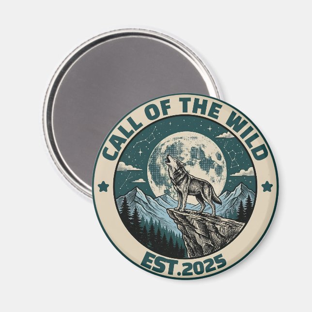 Imã Lobo Uivando Vintage Sob a Lua Cheia na Selva (Front/Back)