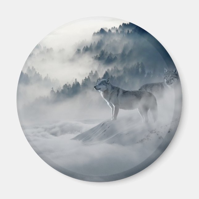 Imã Lobos Majestosos na Floresta Mista (Frente)