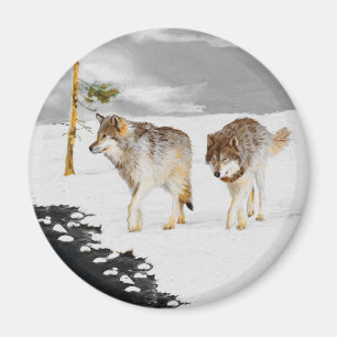 Imã Lobos na Pintura da Neve - Arte Original sobre a V