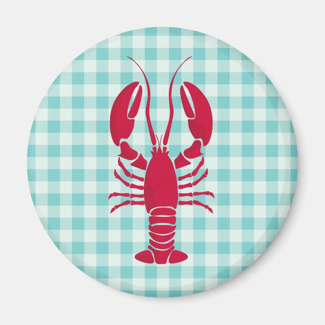 Imã Lobster on Blue Gingham  (Frente)
