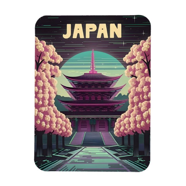 Ímã LoFi Vaporwave Retro 80s - Sakura do Templo Japonê (Vertical)